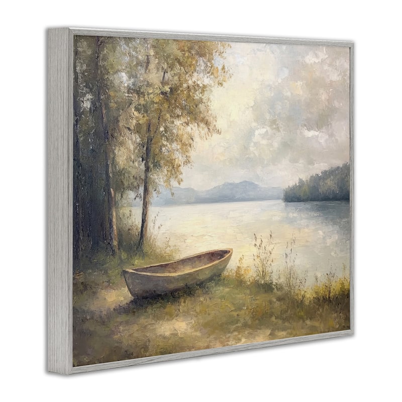 Stupell Boat at Lake's Edge Framed Giclee Art Design By Petal Prints Design