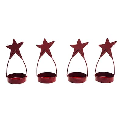 Star Tealight Holder Burgundy Set of 4 4x1.75x1.75 - N/A