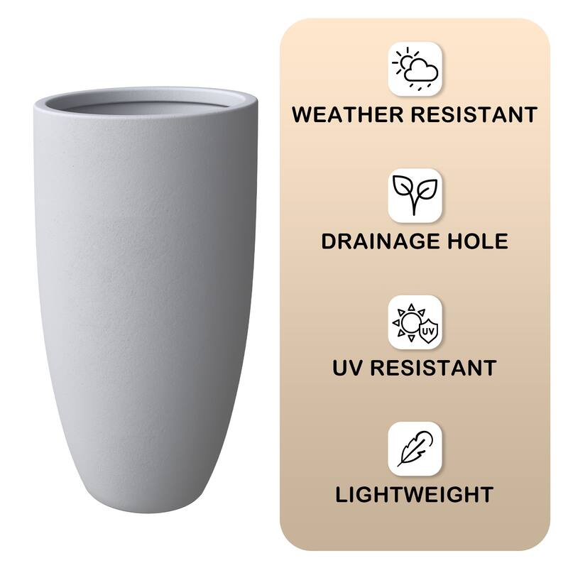 Crete Tapered Round Planter, Durable Fiberstone & Clay Indoor/Outdoor Pot with Drainage