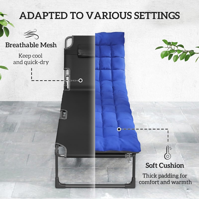 Outsunny Chaise Lounge Chair Outdoor Set of 2, 5-Position Reclining Pool Lounge Chairs with Cushions, Side Pocket