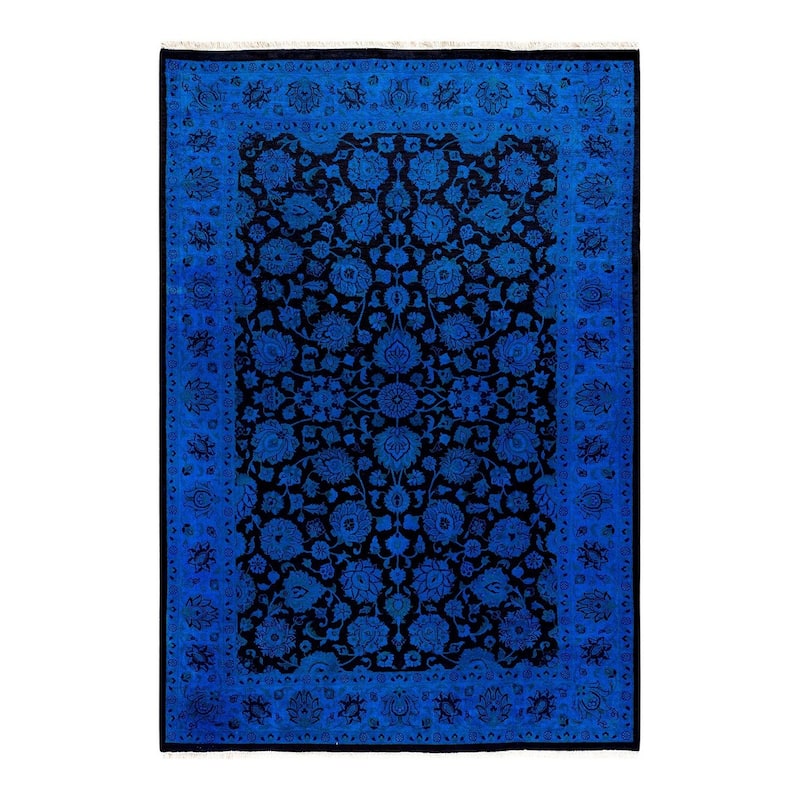 Overton Hand Knotted Wool Vintage Inspired Modern Contemporary Overdyed Blue Area Rug - 4' 2" x 6' 0"