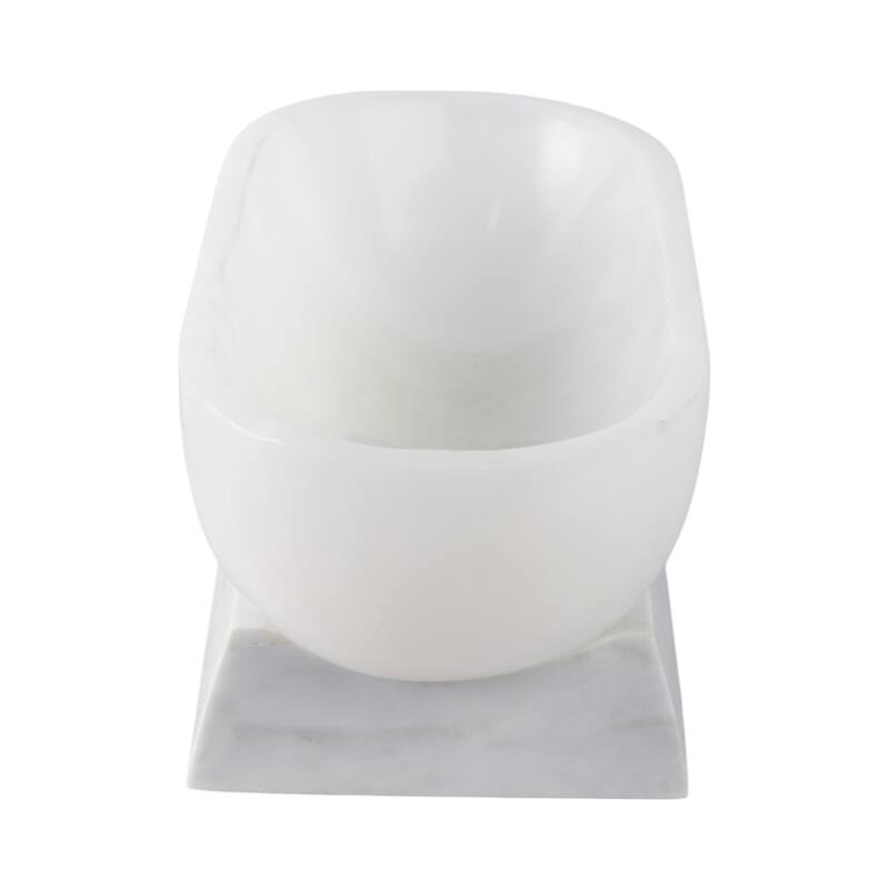 Stone Decorative Bowl Pedestal Base Polished Finish - 5" White - 12" x 6" x 5"