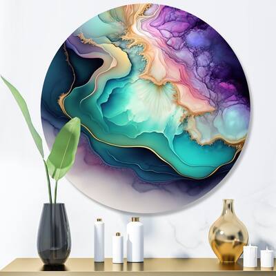 Designart "Blue Purple Abstract Geode II" Abstract Marble Metal Round Wall Art