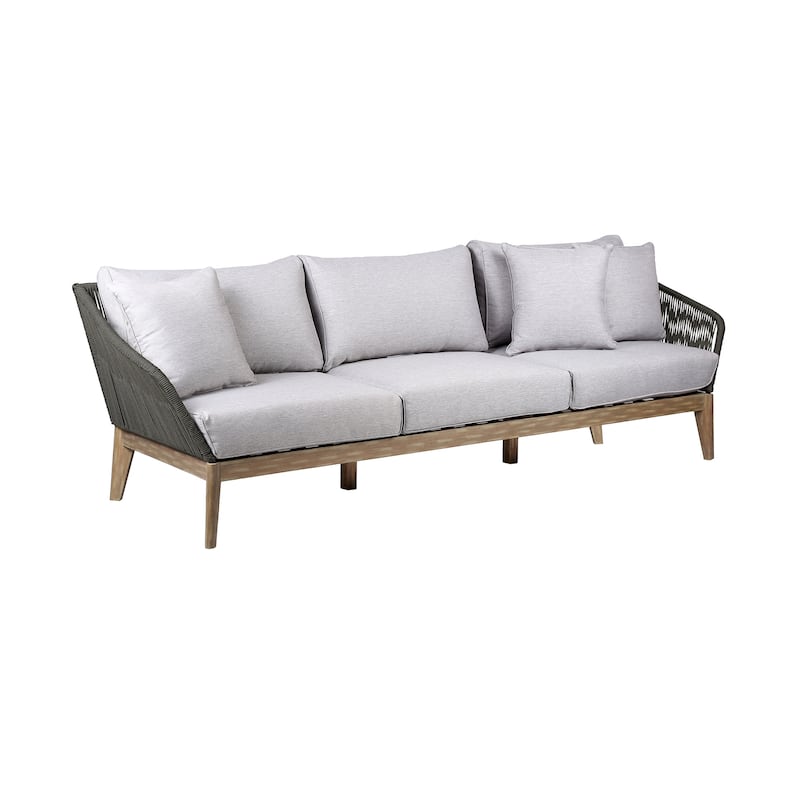 Athos Mid-Century Outdoor Solid Wood and Rope 93" Sofa