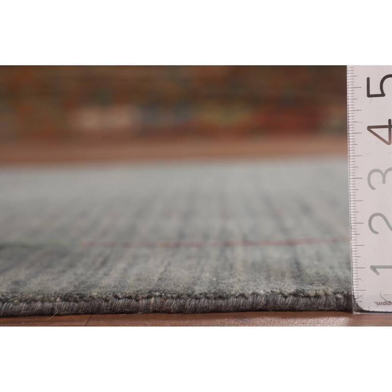 Gray & Green Striped Gabbeh Indian Area Rug Hand-Knotted Wool Carpet - 4'11"x 7'10"