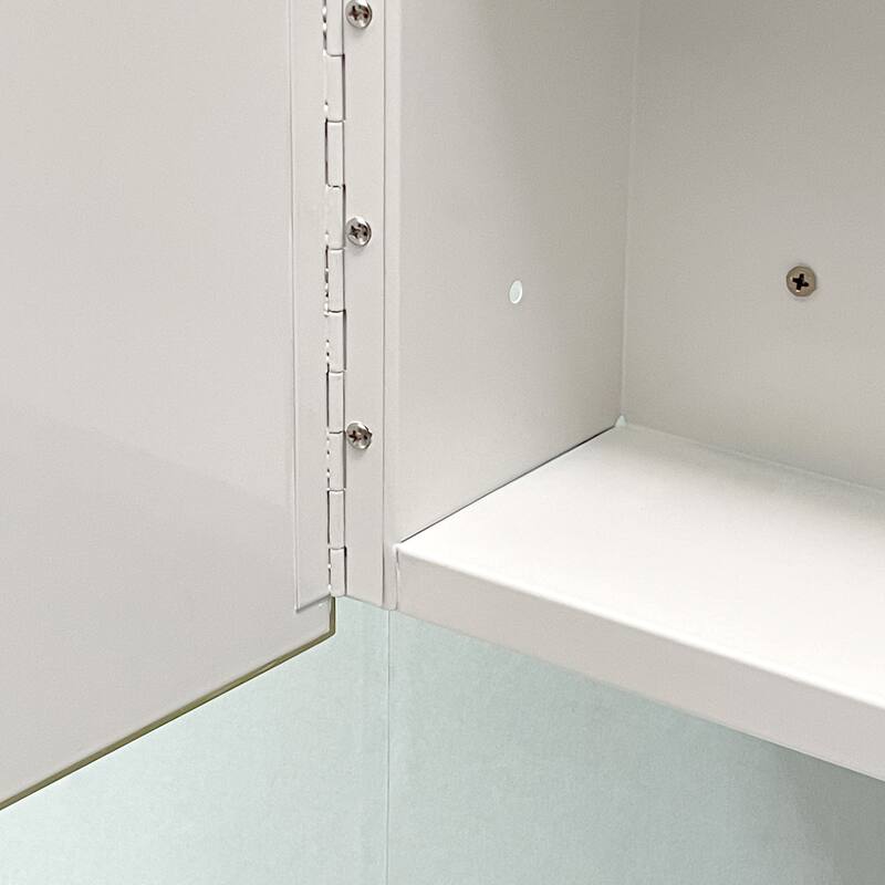 Wall-Mounted or Recessed Bathroom Medicine Cabinet with Mirror, White Iron Powder Material, Removable Shelves - 4.9X16 in