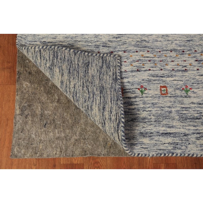 Ivory & Blue Tribal Gabbeh Area Rug Handmade Wool Carpet - 8'3" x 9'8"