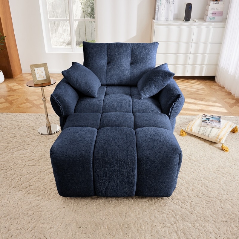 47.2" Chenille Upholstered Sofa with Ottoman - Blue