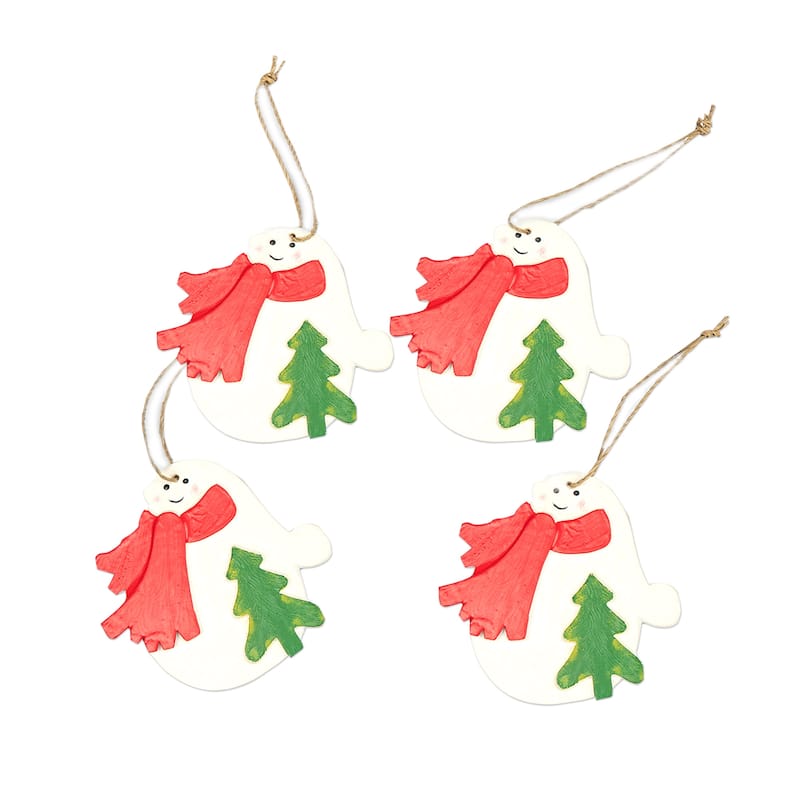 Novica Handmade Christmas Snowmen Wood Ornaments (Set Of 4)