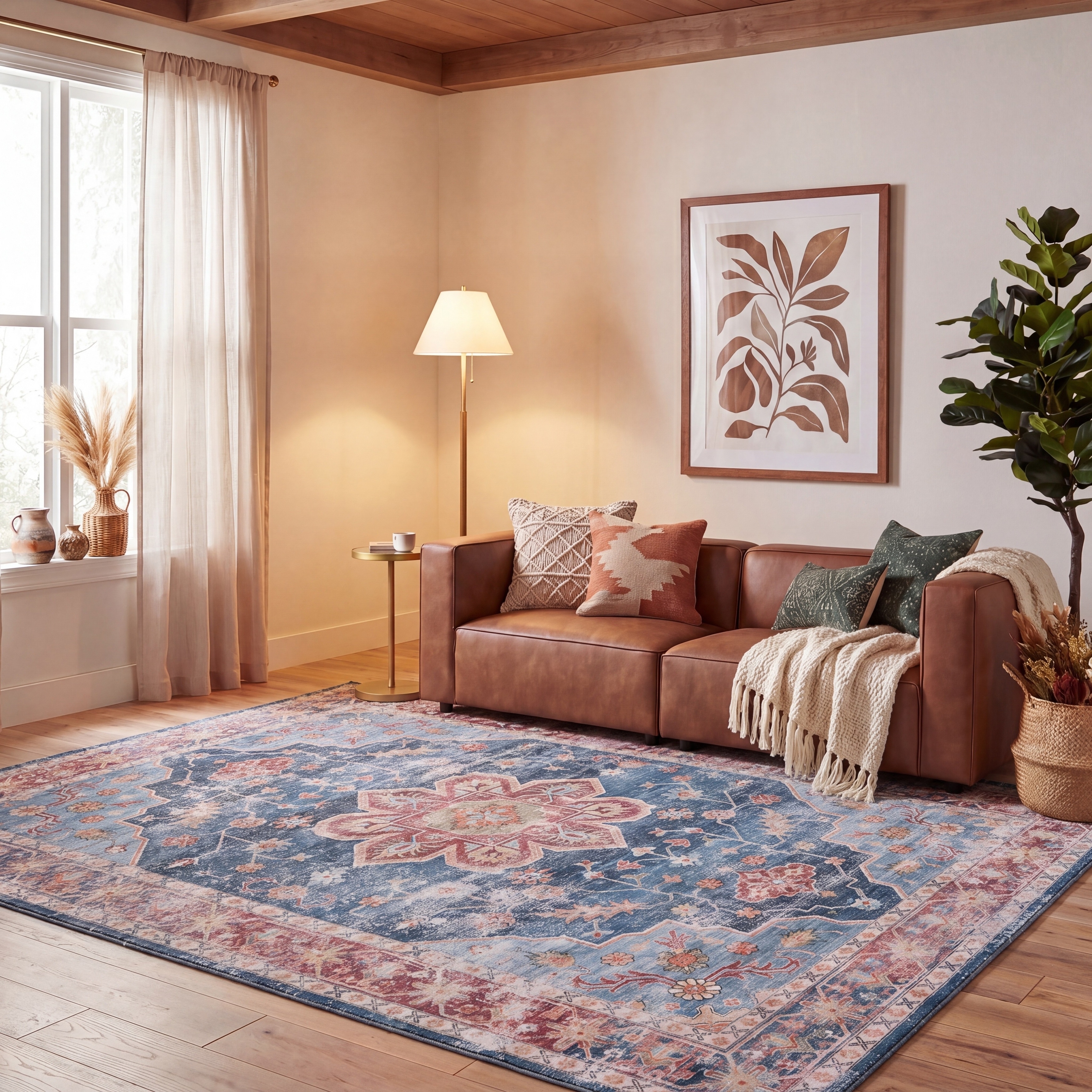 SAFAVIEH Tucson Machine Washable Slip Resistant Mallie Oriental Medallion