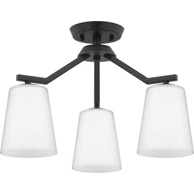 Vertex Collection Three-Light Matte Black Etched White Contemporary Convertible Chandelier - 18 in x 18 in x 16.75 in
