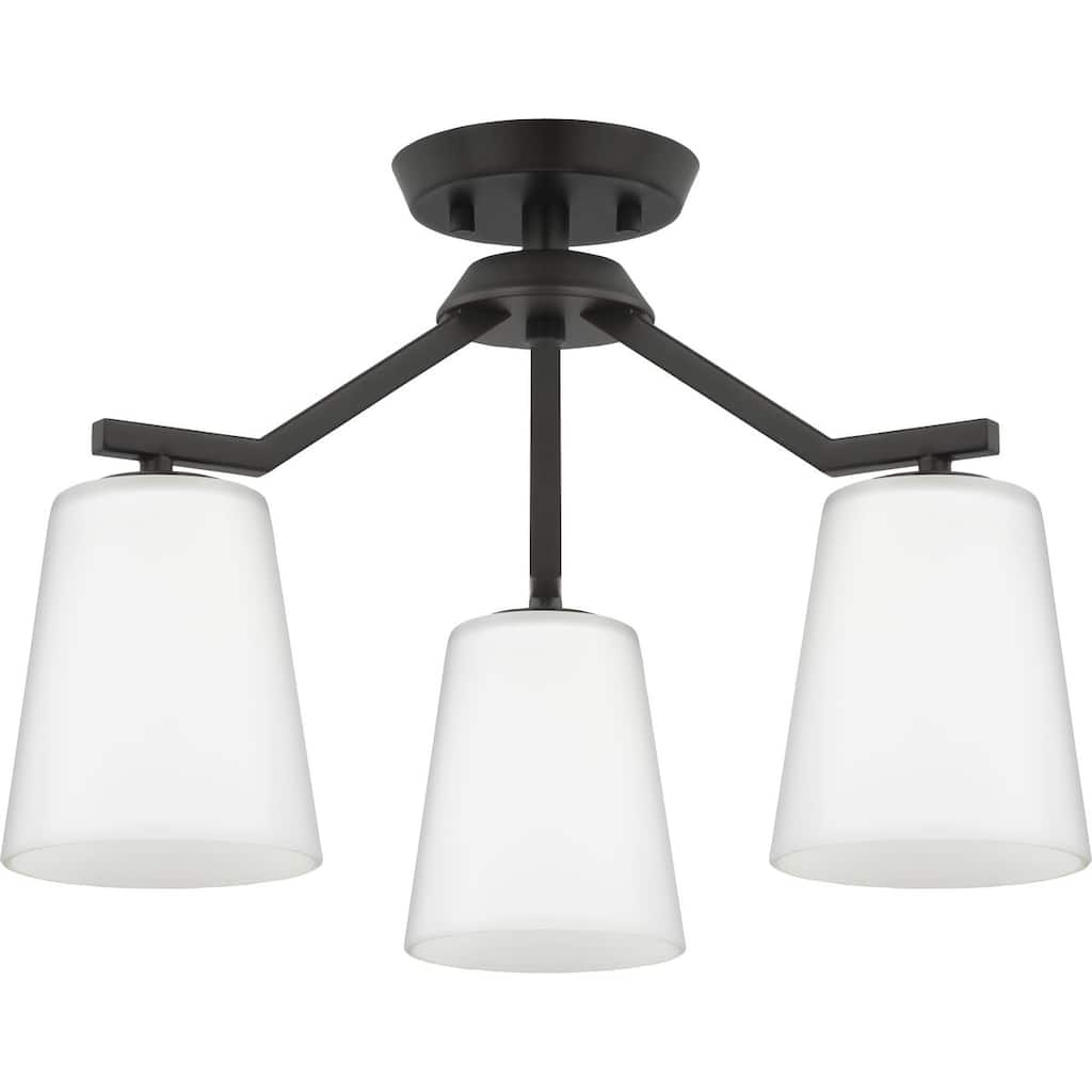 Vertex Collection Three-Light Matte Black Etched White Contemporary Convertible Chandelier - 18 in x 18 in x 16.75 in