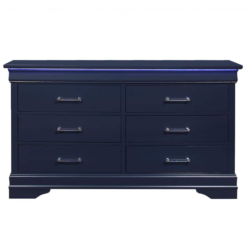 HomeRoots 59" Blue Solid Wood Six Drawer Double Dresser