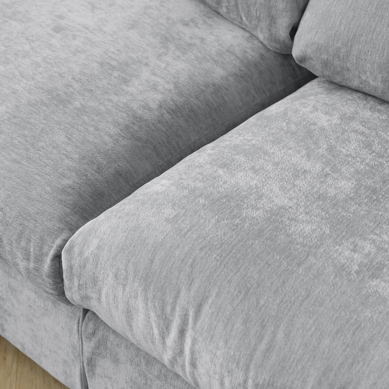 Minimalist 3-Seater Sofa Chenille Upholstered Modular Sectional Couch Removable Cover, Spring Cushions, Solid Wood Frame