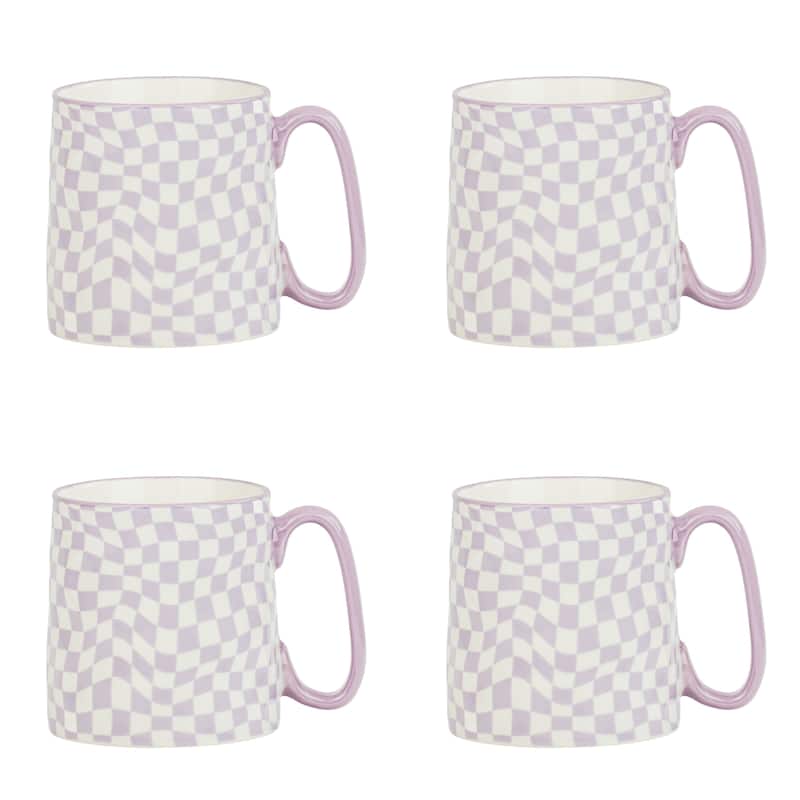 10 Strawberry Street Bella Abstract Elegance Mugs, Set of 4 - Purple Checks