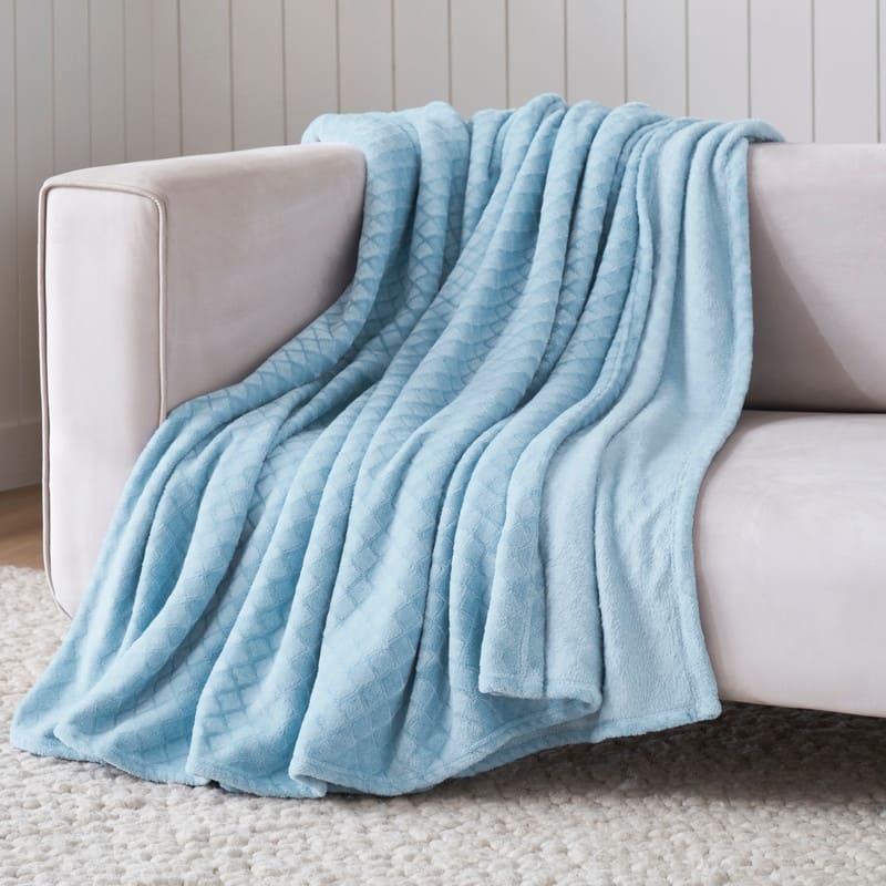 Superior Alaska Quilted Diamond Plush Fleece Blanket For Couch or Bed - Throw - Light Blue
