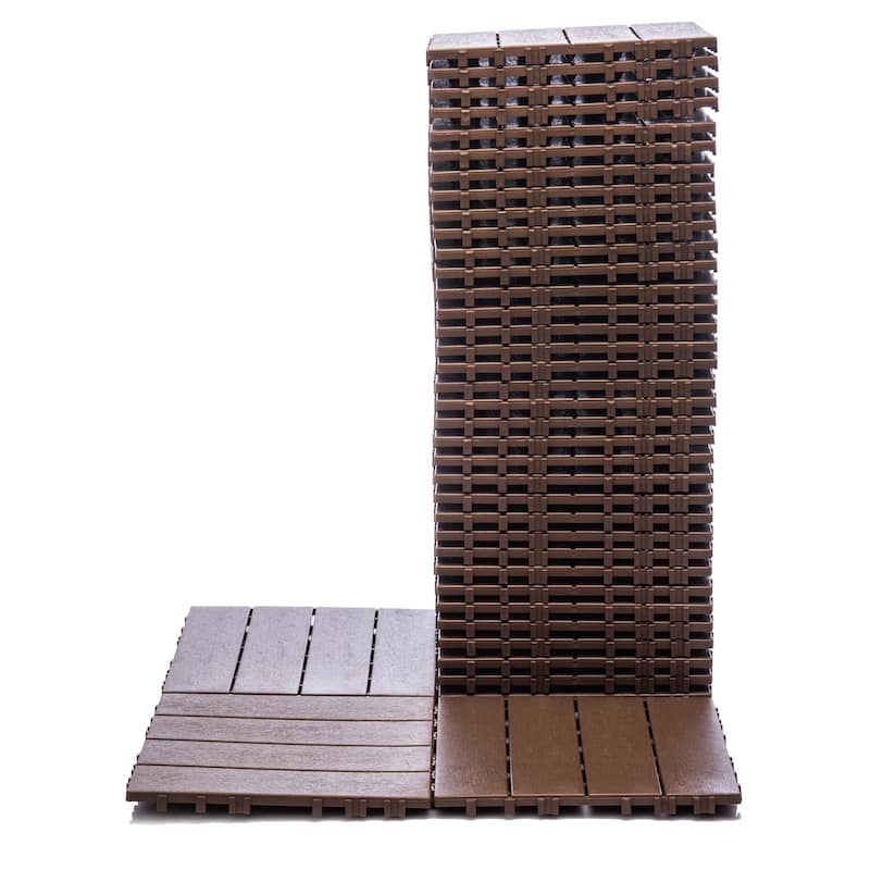 76-Pack 11.42"x11.42" Interlocking Deck Tiles - 68.80 Sq.Ft 3D Wood Grain Plastic Flooring for Outdoor Use