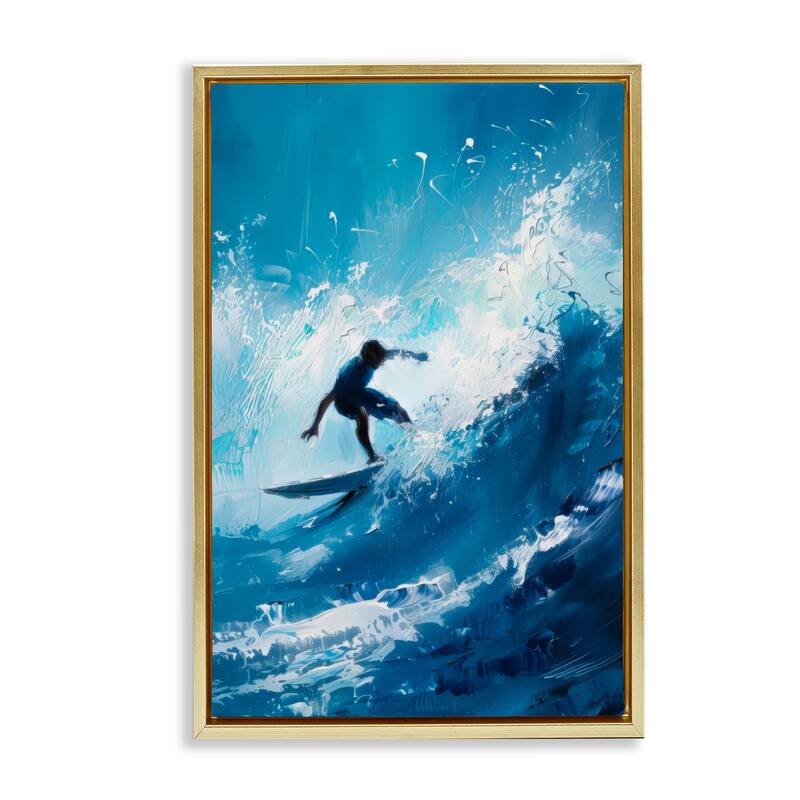 Stupell Surfer & Splashing Wave Framed Floater Canvas Wall Art Design By LSR Design Studio - 21 x 31 - Gold