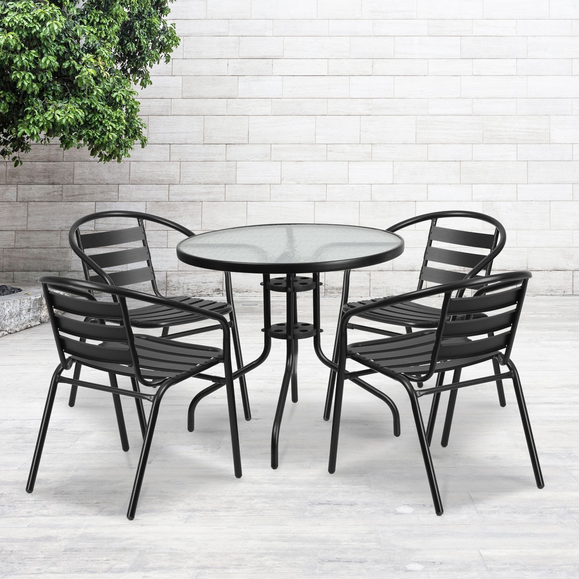 Shop 31 5 Black And Clear Round Outdoor Furniture Patio Table On Sale Overstock 29761697