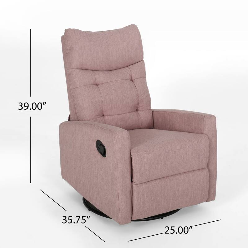 Push Back Glider Recliner Chair with Swivel, Blush Pink Tufted Fabric