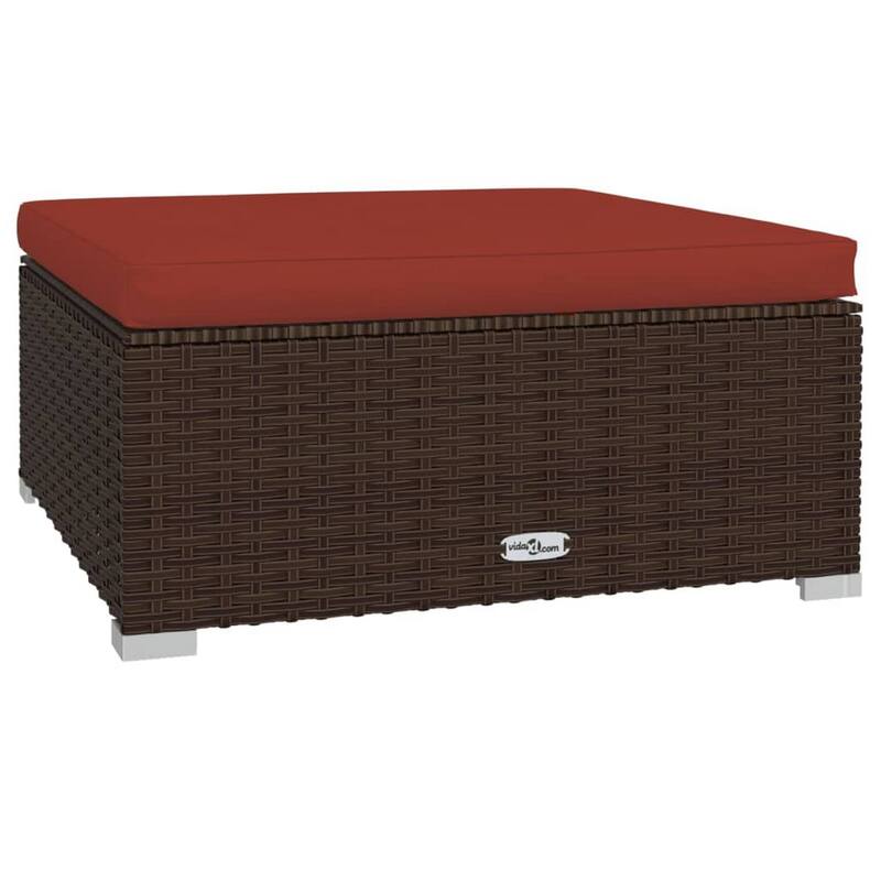 Faye 7pc Modular Lounge Sofa Set, Brown Poly Rattan, Red Cushions
