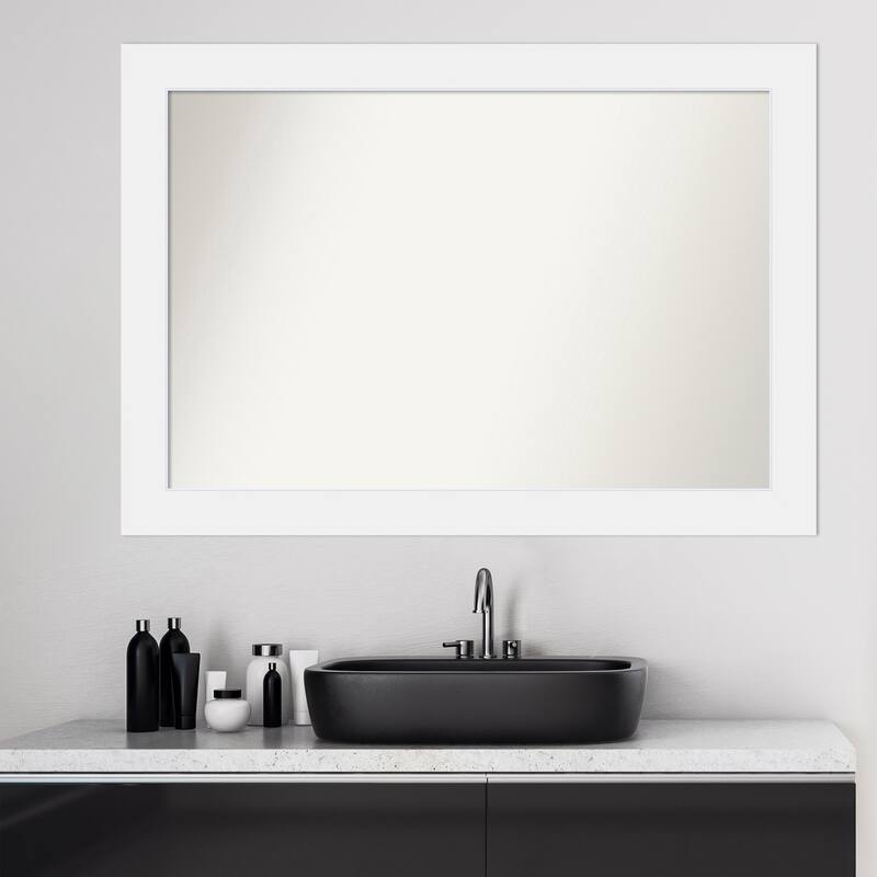 Non-Beveled Wood Bathroom Wall Mirror - Corvino White Frame