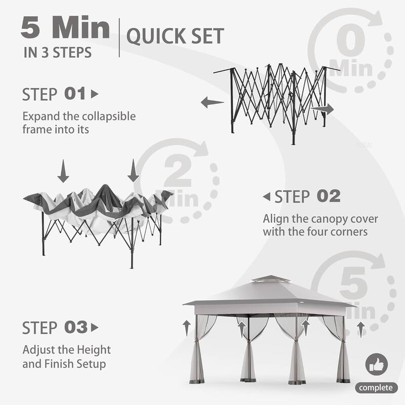 Bezseller 11' x 11' Pop -up Gazebo Tent with Mosquito Netting, Outoor Canopy Tent for Patio Garden Backyard Party