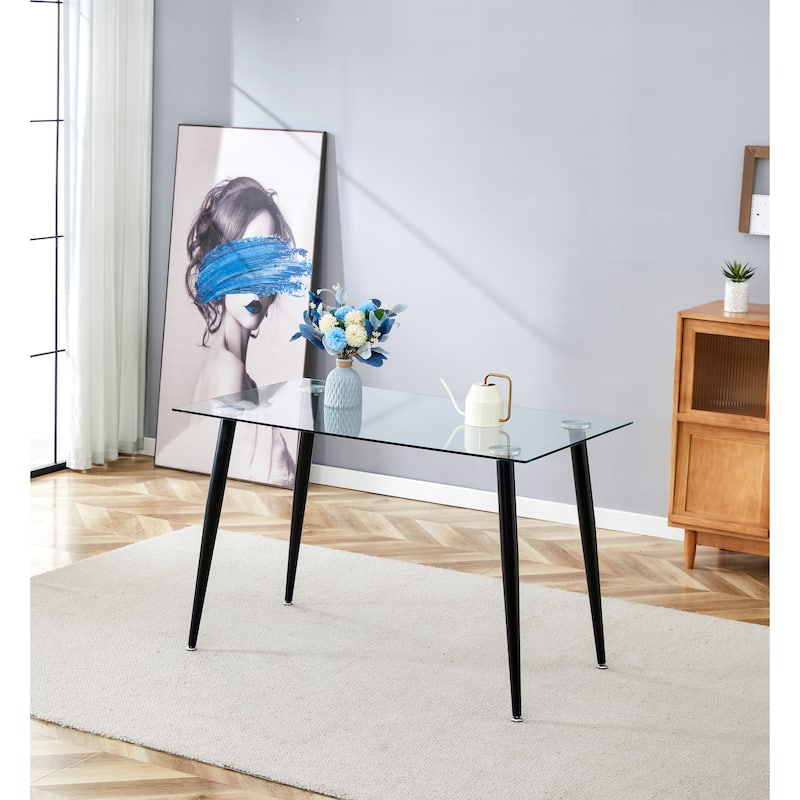 Dinning table for 4 Seats Office Table Computer Desk Modern Minimalist Rectangle Table with Wooden Coated Metal Legs - Black