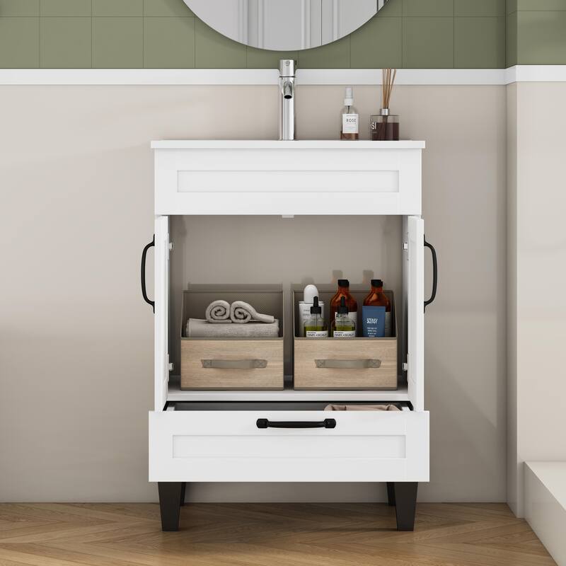 24" Wall Mounted Floating Cabinet /Side Cabinet Combo, Rectangular Vanity, Small Bathroom Sink With Single Faucet Hole