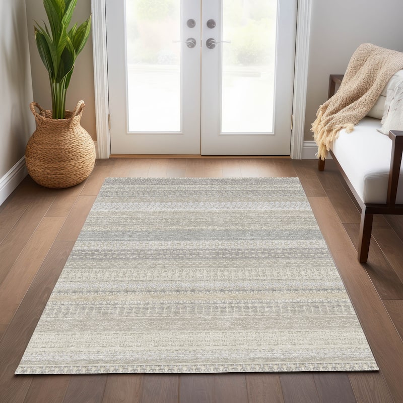 Machine Washable Indoor/ Outdoor Chantille Moroccan Stripes Rug