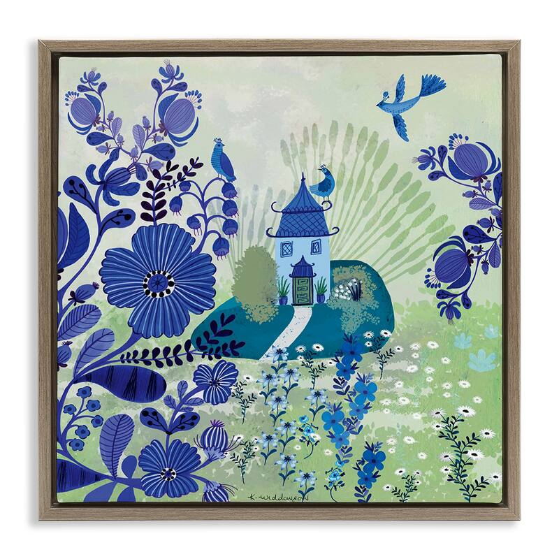 Stupell Whimsical Blue Garden Framed Floater Canvas Wall Art Design By Kay Widdowson - 25 x 25 - Brown