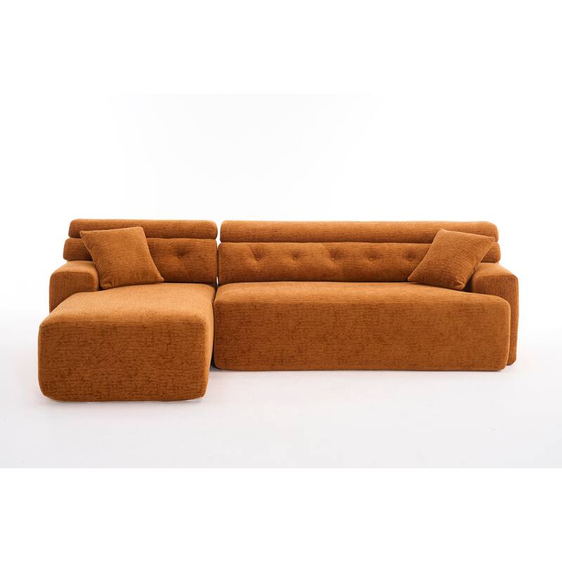 105" Chenille Sectional Sofa with Chaise Lounge & 2 Pillows
