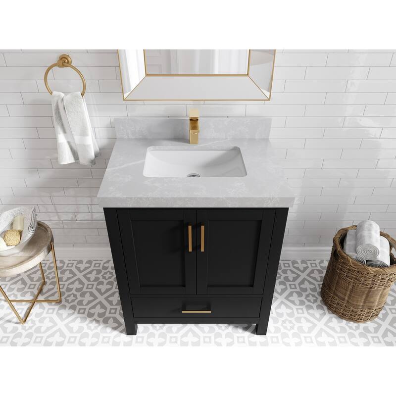 Willow Collections 30 in. W x 22 in. D Malibu Single Sink Bathroom Vanity with Countertop - 2" Pearl Gray - Black
