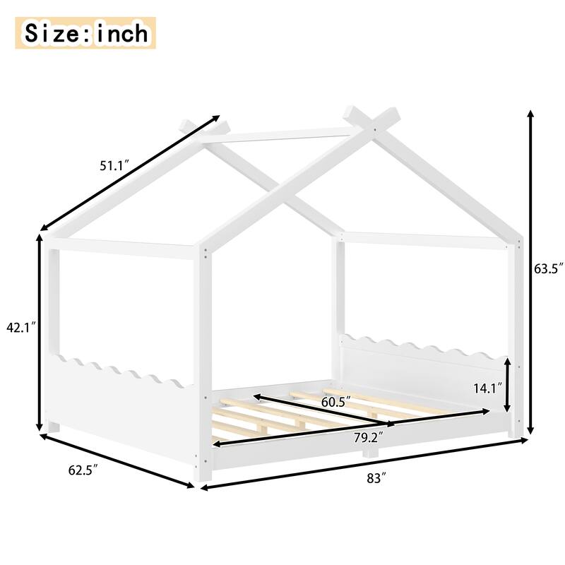 Wood House Bed Floor Bed with Support Slats Montessori Bed