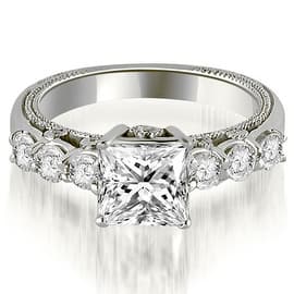 1.25 cttw. 14K White Gold Princess and Round Cut Diamond Engagement Ring