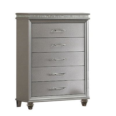 Sam 54 Inch Tall Dresser 5 Drawers Chest, Clear Acrylic Legs, Silver Finish
