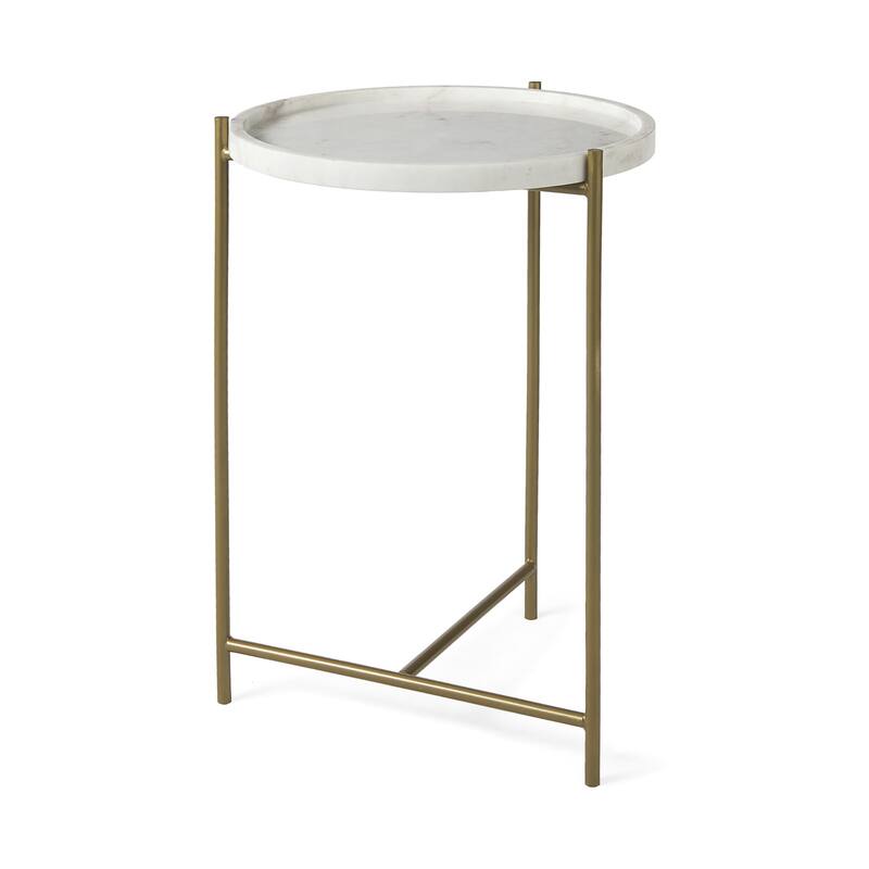 HomeRoots 23" White and Gold Marble and Iron Round End Table - 16.50 in. x 23.00 in. x 16.50 in.