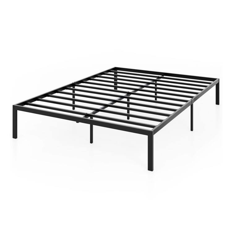 Black Metal Platform Bed Frame with Storage Space and Noise-Free Design
