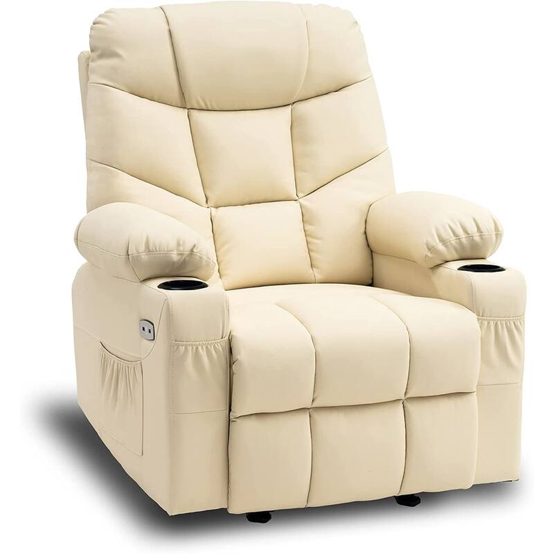 MCombo Manual Glider Rocker Recliner Chair with USB Ports, Faux Leather 8002