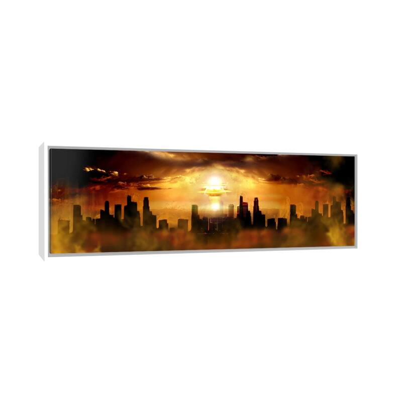 iCanvas "Nuclear blast behind city" by Panoramic Images Framed Canvas Print - 20x60 - White