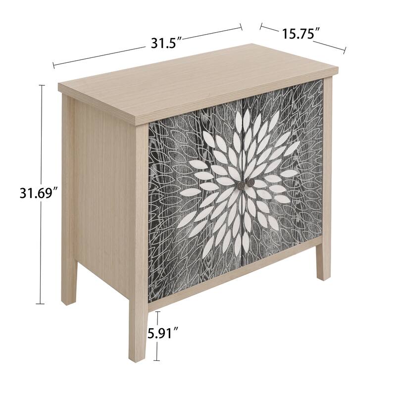 GDFStudio - Oakcraft Traditional Wooden Accent Storage Cabinet with 2 Carved Doors