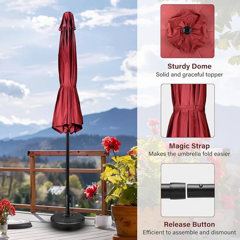 7.5 ft. Steel Market Outdoor Patio Umbrella with with Push Button Tilt/Crank, 6 Sturdy Ribs for Garden, Deck in Red
