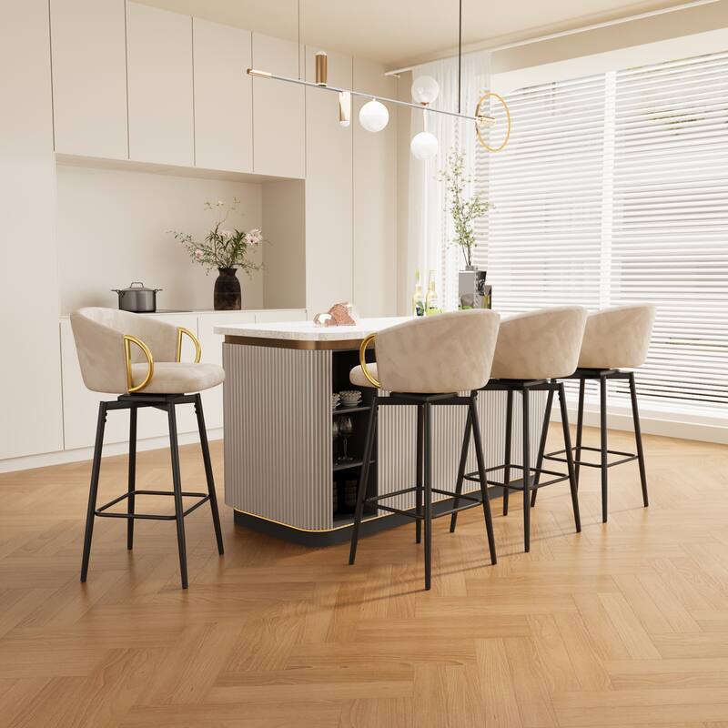 30 Inch Dining Chairs Set Of 4 Modern Style 360°Swivel Bar Chairs With Simple Design - Beige