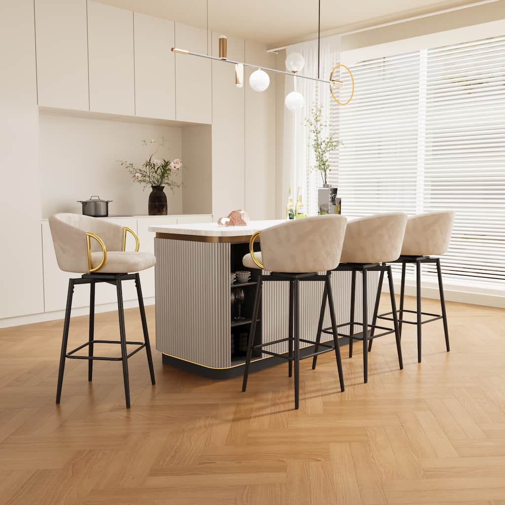 Modern Bar Stools with Thick Padding & Anti-Slip Pads, Swivel Counter Height Stools Dining Chairs Set of 4