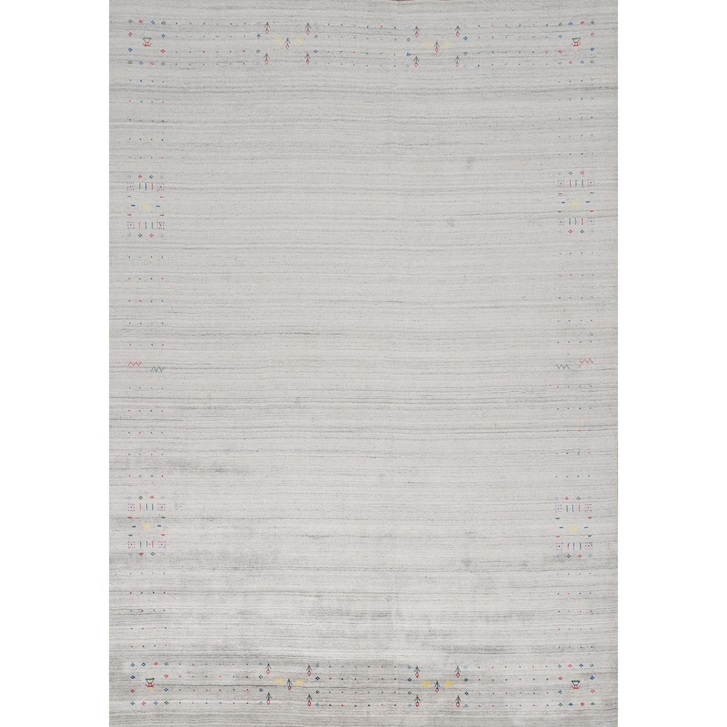 Hand Knotted Oriental Viscose Silk Carpet Tribal Animal Pictorial Greys & Charcoal Gabbeh Area Rug - 11' 7'' X 9' 6''