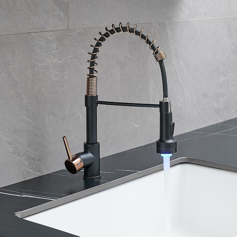 LED Commercial Kitchen Faucet with Pull Down Sprayer, Single Handle Single Lever Kitchen Sink Faucet