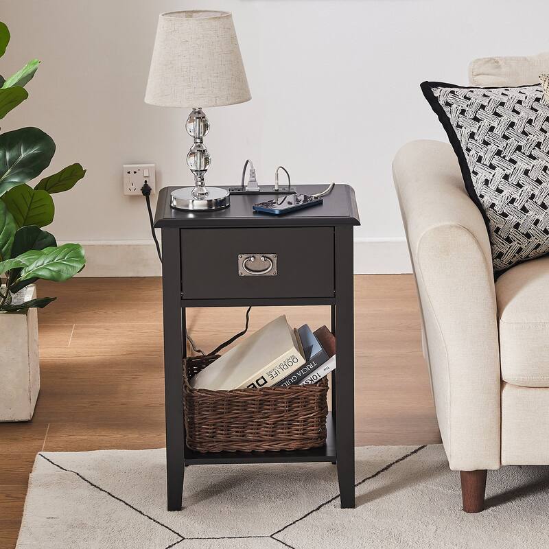 VECELO Mid Century Modern Nightstand with Charging Station and USB Port, Set of 2 Nightstands