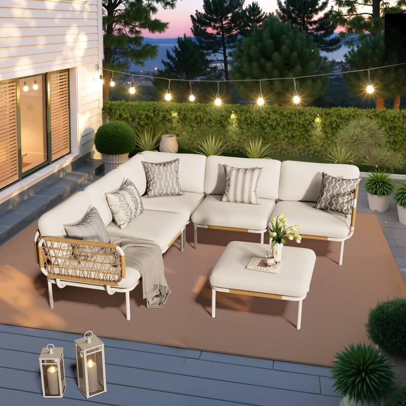 VredHom Outdoor Patio Aluminum PE Rattan Sectional Sofa Free Combination Conversation Seating Sets with Cushions