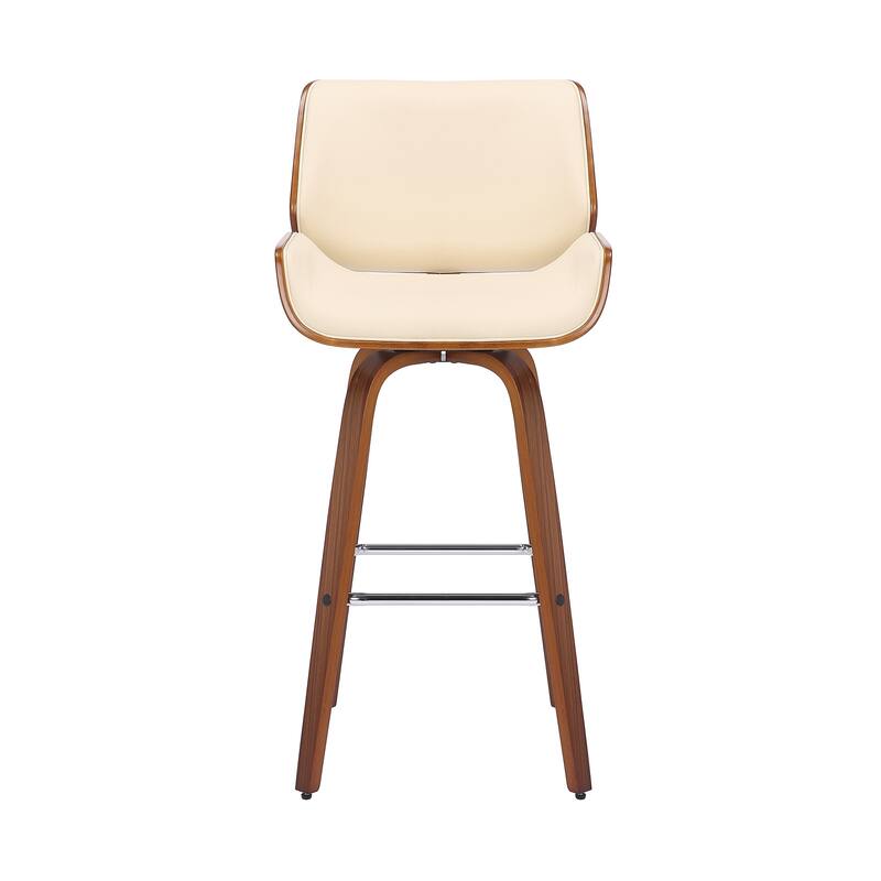 38" Cream Faux Leather And Solid Wood Swivel Counter Height Bar Chair - 20
