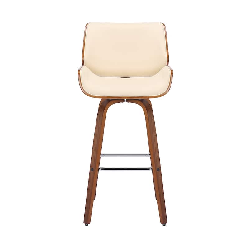 HomeRoots 42" Cream Faux Leather And Solid Wood Swivel Bar Height Chair - 20 x 42 x 20